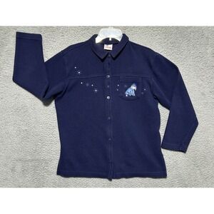 Disney Store Eeyore Sweater Cardigan Womens Sz L Navy Grannycore